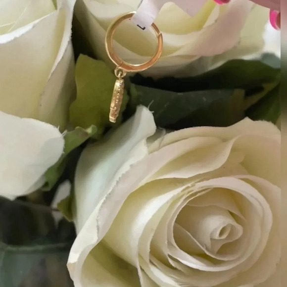 14K Solid Gold  Belly Ring Hoop with pave stone CZ stones Dangling Hamsa Charm - Picture 13 of 13